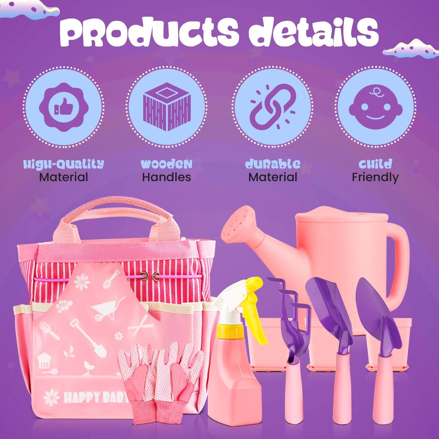 Kids and Toddler Gardening Set, Little Girls Gardening Set, Gardening Tools and Gifts for Kids Ages 4–8