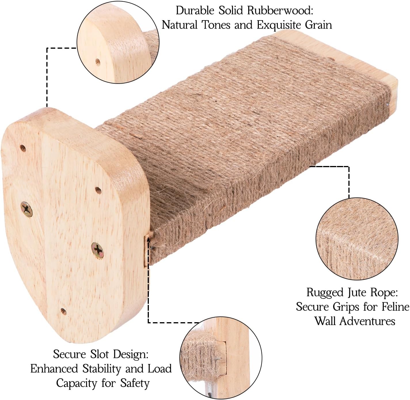 3pcs Cat Wall Steps, Climbing Mounted Furniture, Shelves With Hemp Rope Covered, Solid Wood Ladder for Playing and Climbing (Large-Wood)