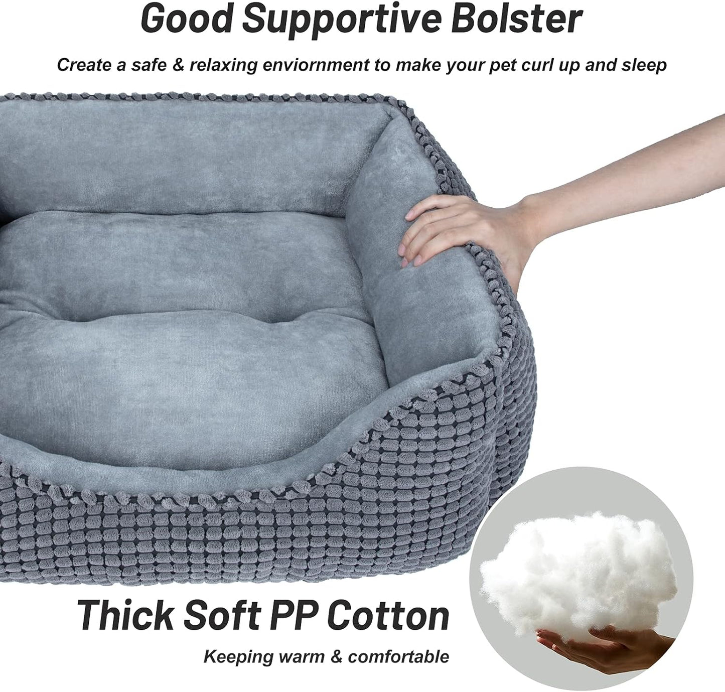 MIXJOY Dog Bed for Large Medium Small Dogs, Rectangle Washable Sleeping Puppy Bed, Soft Calming Cat Beds for Indoor Cats, Orthopedic Pet Sofa Bed, Anti-Slip Bottom with Multiple Size (20'', Grey)