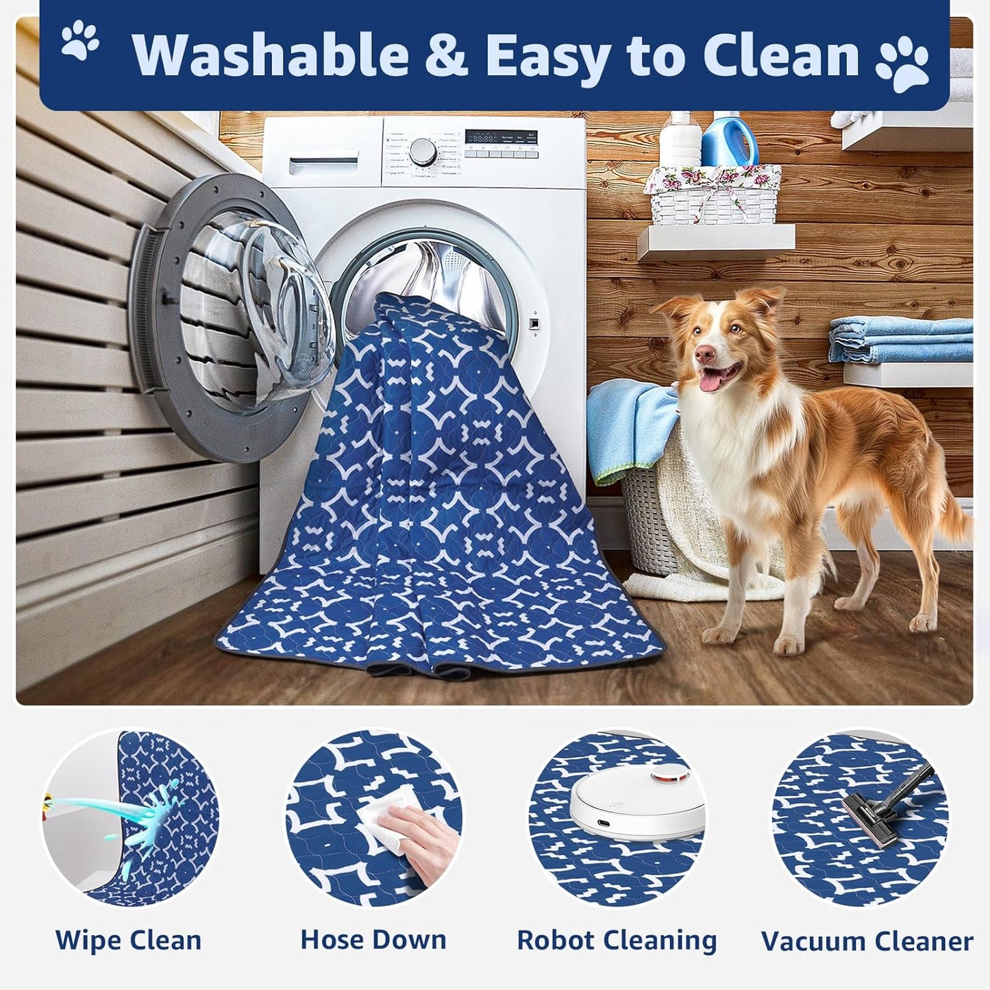 LOOBANI Washable Pee Pads for Dogs: 48"x 48" Extra Large Reusable Puppy Pads,2 Pack Absorbent Whelping Pad Leakproof Dog Playpen Mat, Waterproof Non-Slip Dog Training Pads for Floor, Crate, Potty