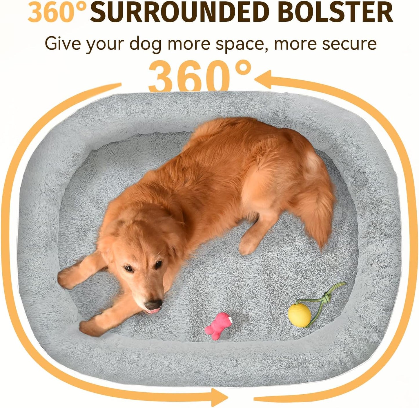 Orthopedic Waterproof Large Dog Bed: Memory Foam Washable Dog Bed with Bolsters - XXL Orthopedic Removable Cover for Medium Large Sized Pet - Non-Slip Bottom - Silver