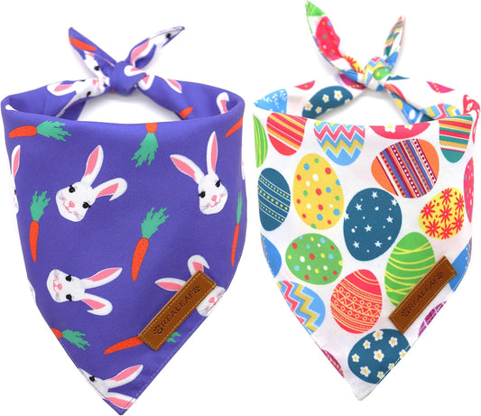 Realeaf Easter Dog Bandanas 2 Pack, Triangle Reversible Pet Scarf for Boy and Girl, Premium Durable Fabric, Holiday Bandana for Small Medium Large and Extra Large Dogs (Small)