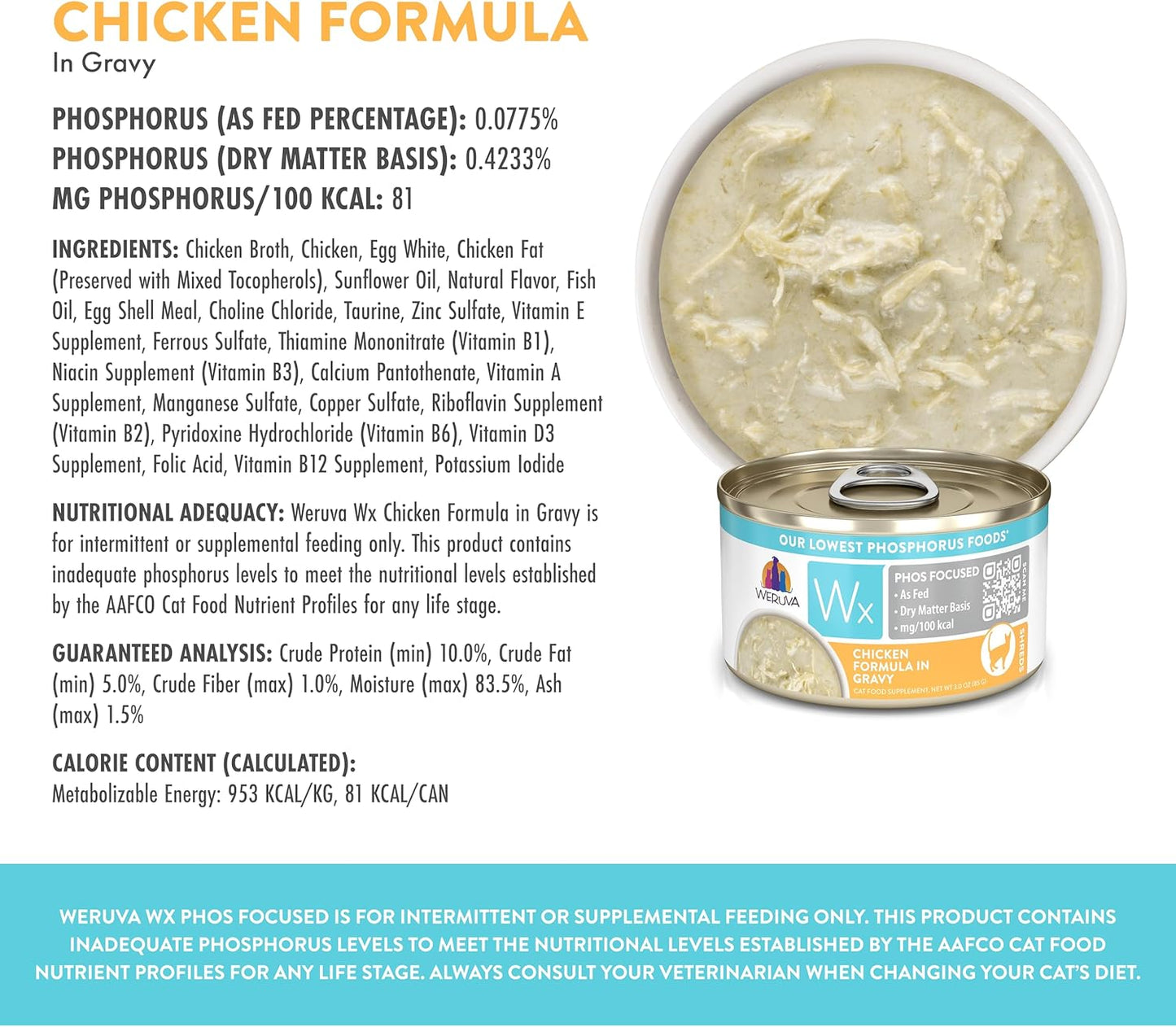 Weruva Wx Phos Focused, Chicken Formula in Gravy, 3oz Can (Pack of 12)