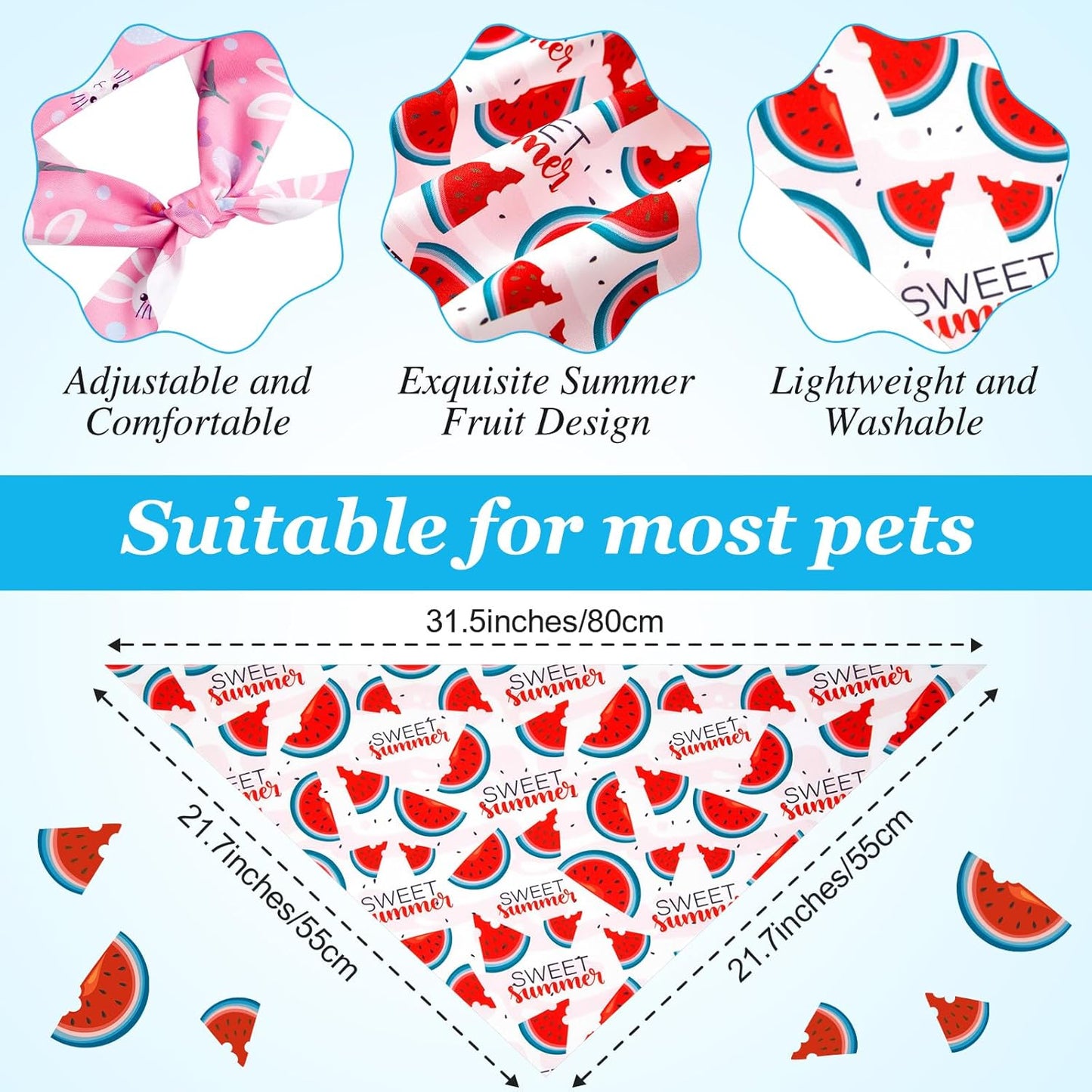 Weewooday 50 Pcs Fruit Dog Bandanas Bulk for Dogs Soft Bibs Adjustable Triangle pet Bandana for Small Medium Large Costume(Fruits Pattern, 31.5 x 21.7 x21.7 Inch)