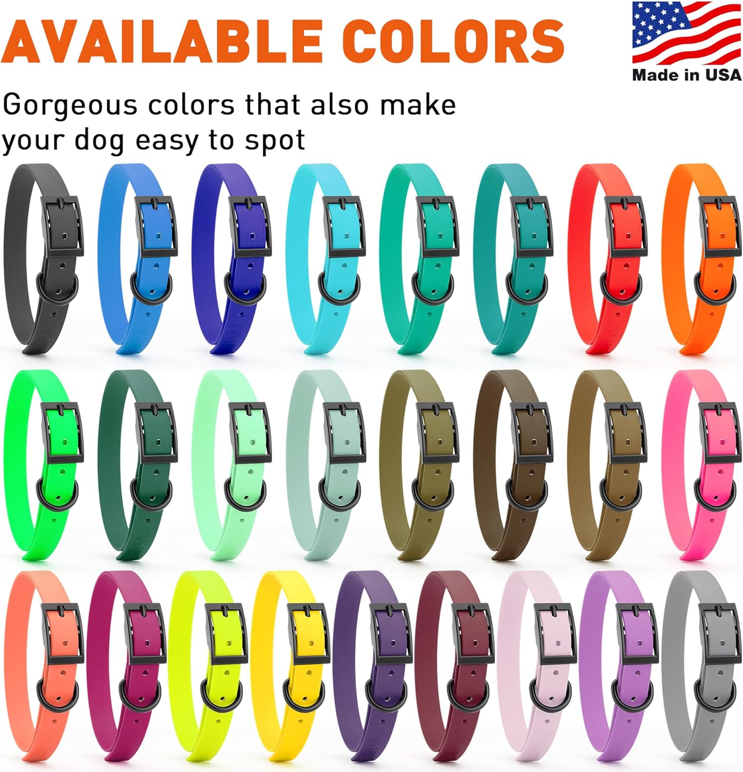 Dogline Biothane Waterproof Dog Collar Strong Coated Nylon Webbing with Black Hardware Odor- Proof for Easy Care Easy to Clean High Performance Fits Small Medium or Large Dogs, Coral