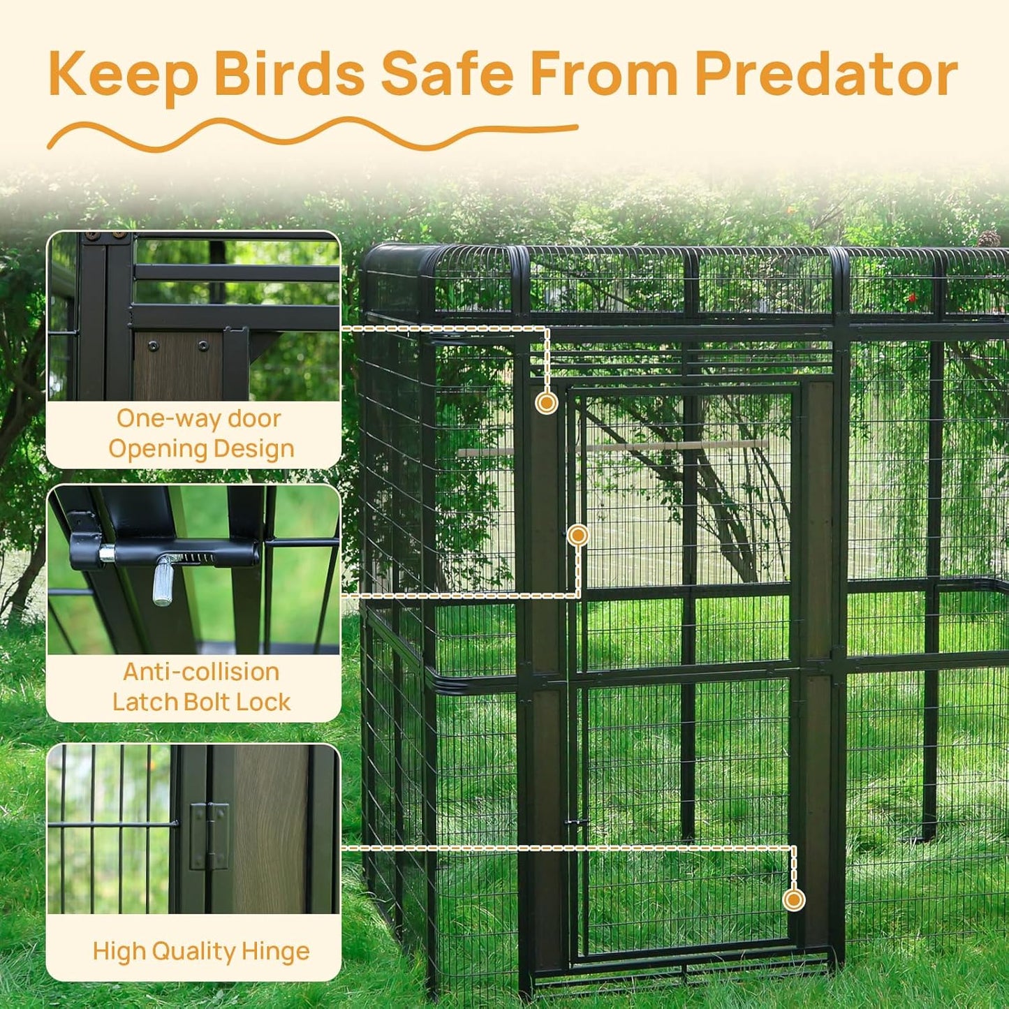 Large Bird Cage for Parakeets Outdoor Bird Aviary Parrot Cage with Perch, Walk-in Heavy Duty Birdcage for Macaws Canaries Parrots Budgie Lovebirds, Black