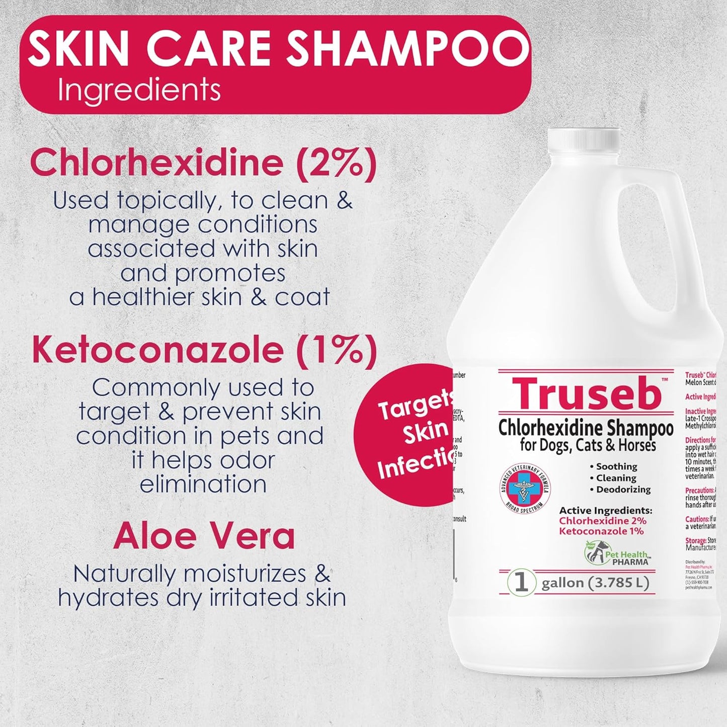 Truseb All Natural Topical Ketoconazole and Chlorhexidine Shampoo for Dogs, Cats & Horses with Aloe Vera Shampoo and Conditioner(Ketoconazole & Chlorhexidine Shampoo, 1 Gallon)