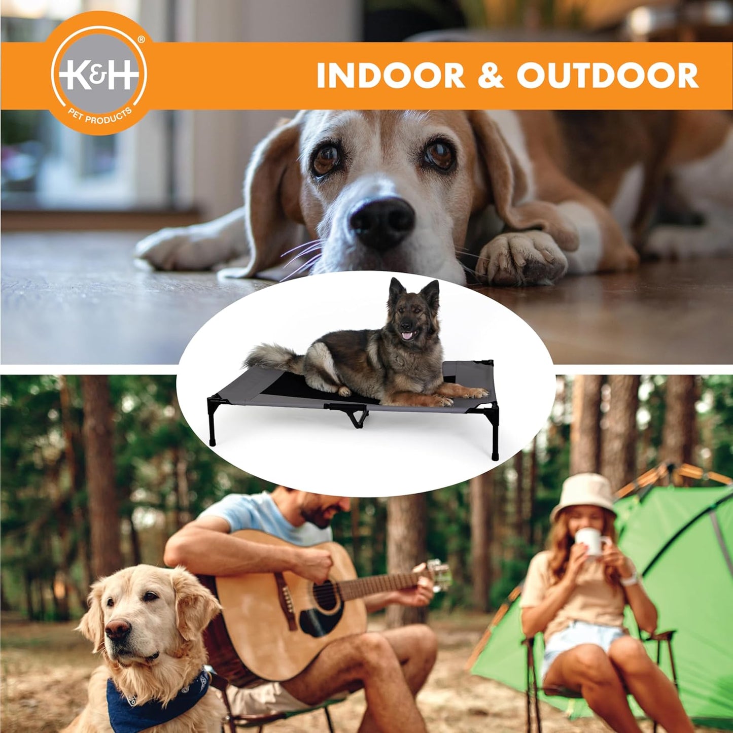 K&H Pet Products Outdoor Elevated Dog Cot, Breathable Cooling Elevated Cot Hammock Pet Bed for XL Dogs, Washable Mesh Cover, Raised Metal Frame, Collapsible, Portable - Extra-Large 50 X 32 Charcoal