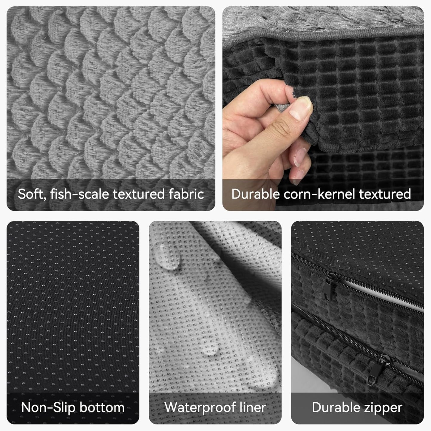 JOEJOY Orthopedic Dog Beds Large Sized Dog, Egg-Crate Memory Foam Pet Couch Bed with Bolster Sides, Waterproof Lining, Removable Washable Cover & Non-Slip Bottom, Black