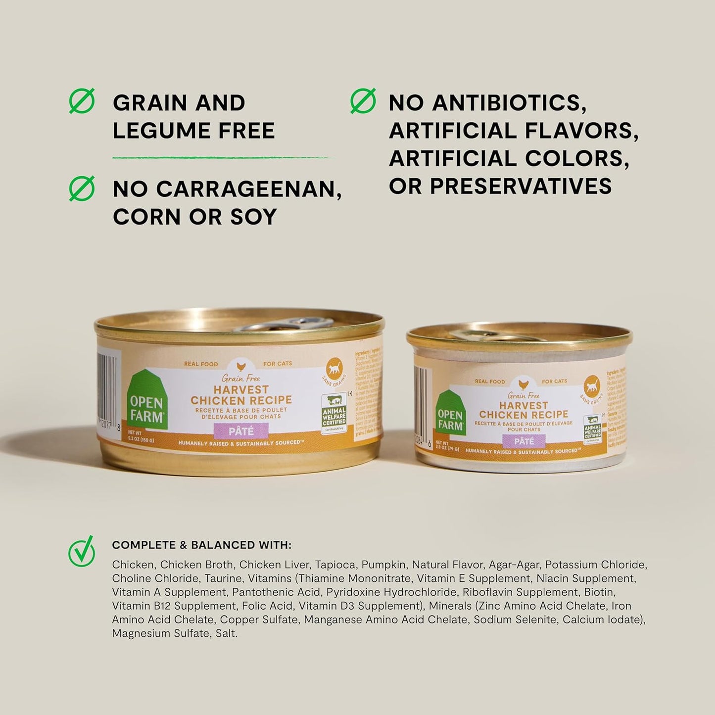 Open Farm Canned Cat Food, Paté for Complete & Balanced Nutrition, Grain-Free and Legume-Free Wet Cat Food, Harvest Chicken Recipe, 5.3oz Cans (Case of 12)