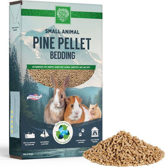 Small Pet Select Pine Pellet Bedding 8lb, Litter Pellets for Rabbit, Guinea Pig, Hamster, Bunny and other Small Animals, Made in USA, 8lb