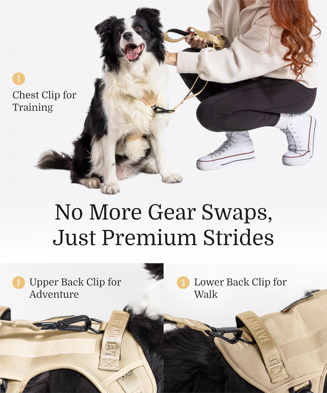 2025 New Edition, Fei & Eve MagEase Dog Harness - 3-Second Magnetic Buckles | 3-Point No-Pull Control | Heavy-Duty 900D Nylon | Dual Safety Handles | Breathable Mesh | Adjustable Fit,X-Large,Champagne