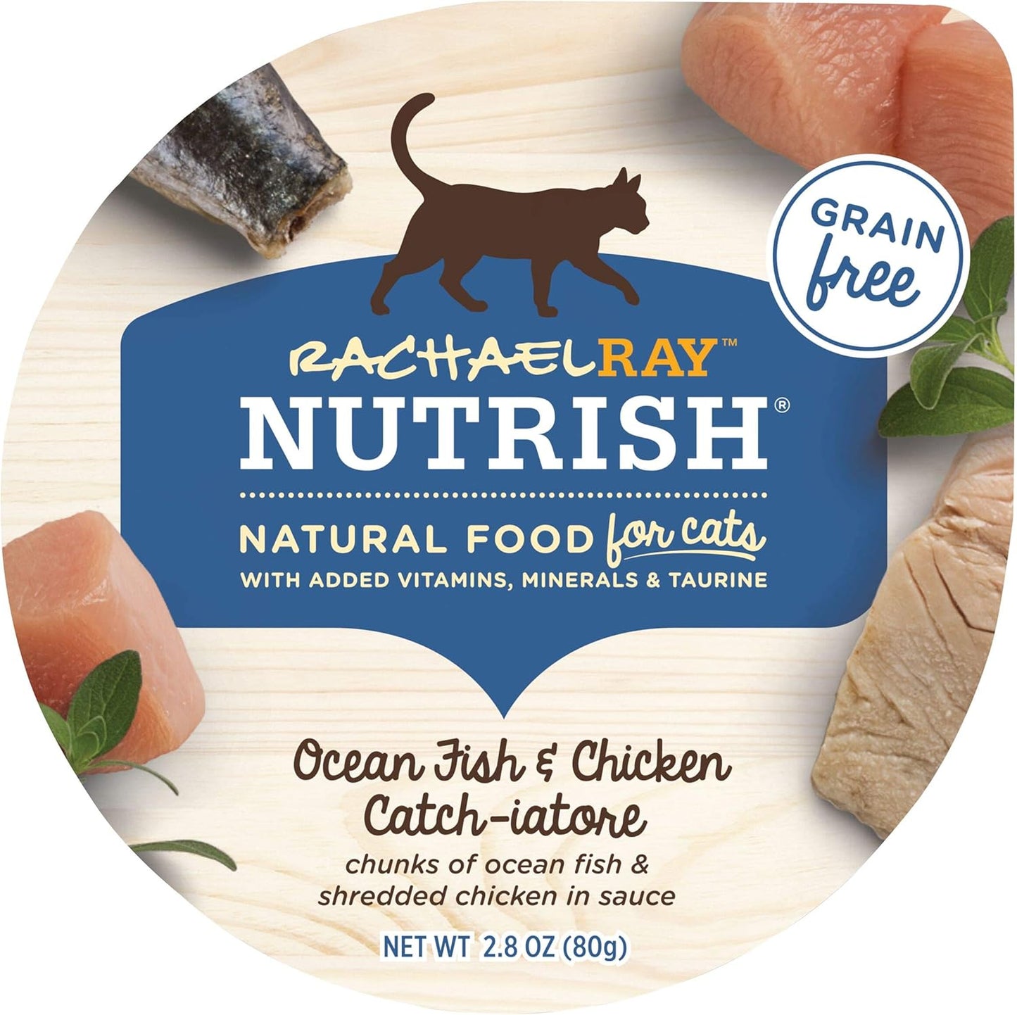 Nutrish Rachael Ray Grain Free Wet Cat Food Ocean Fish & Chicken Catch-iatore, 2.8 oz. Cup, 24 Count