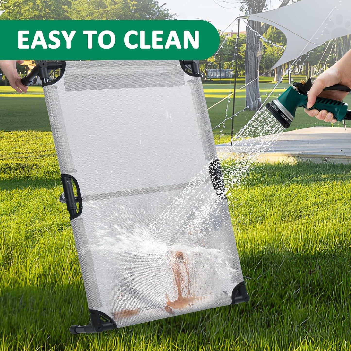 Elevated Dog Bed XL, Extra Large Raised Dogs Cot with Washable Mesh & Non Slip Feet, Pet Hammock Beds Off Ground, Dog Trampoline Bed Outdoor, Grey