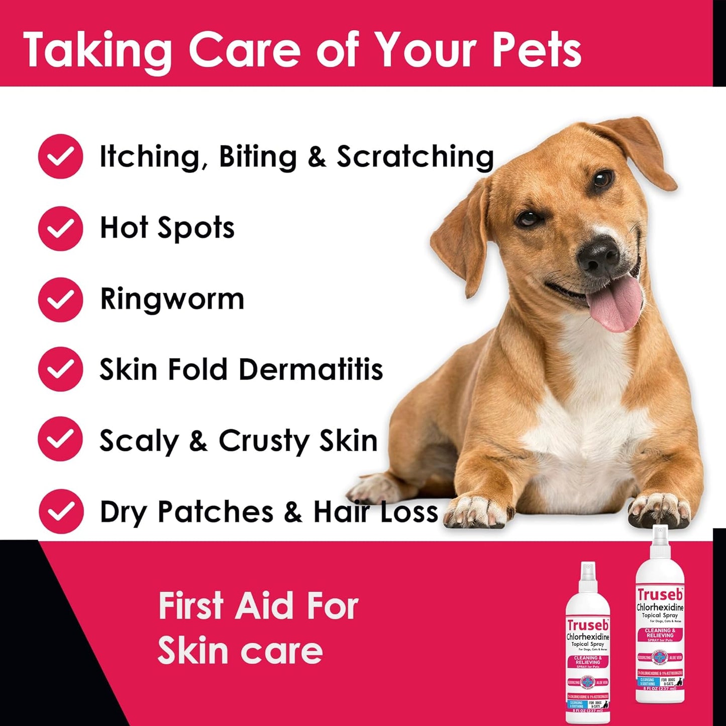 Truseb Topical Ketoconazole and Chlorhexidine Spray for Dogs, Cats, and Horses with Aloe - 8 oz (Ketoconazole & Chlorhexidine Spray, 8 oz)