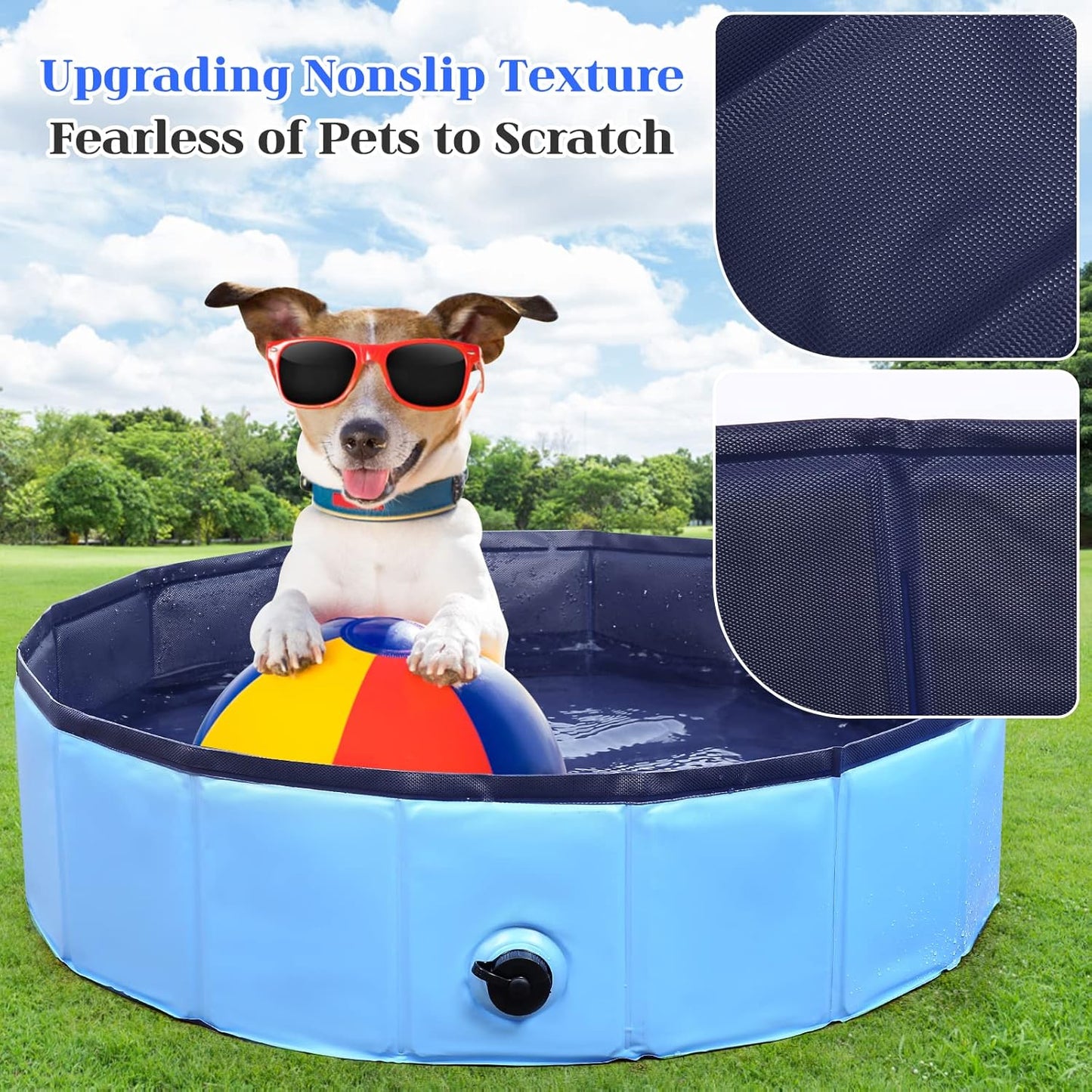 Foldable Dog Bath Swimming Pool Plastic Kiddie Pool Professional Tub Collapsible Grooming Bathtub for Pets Kids Baby and Toddler, 48 x 12 Inches Blue