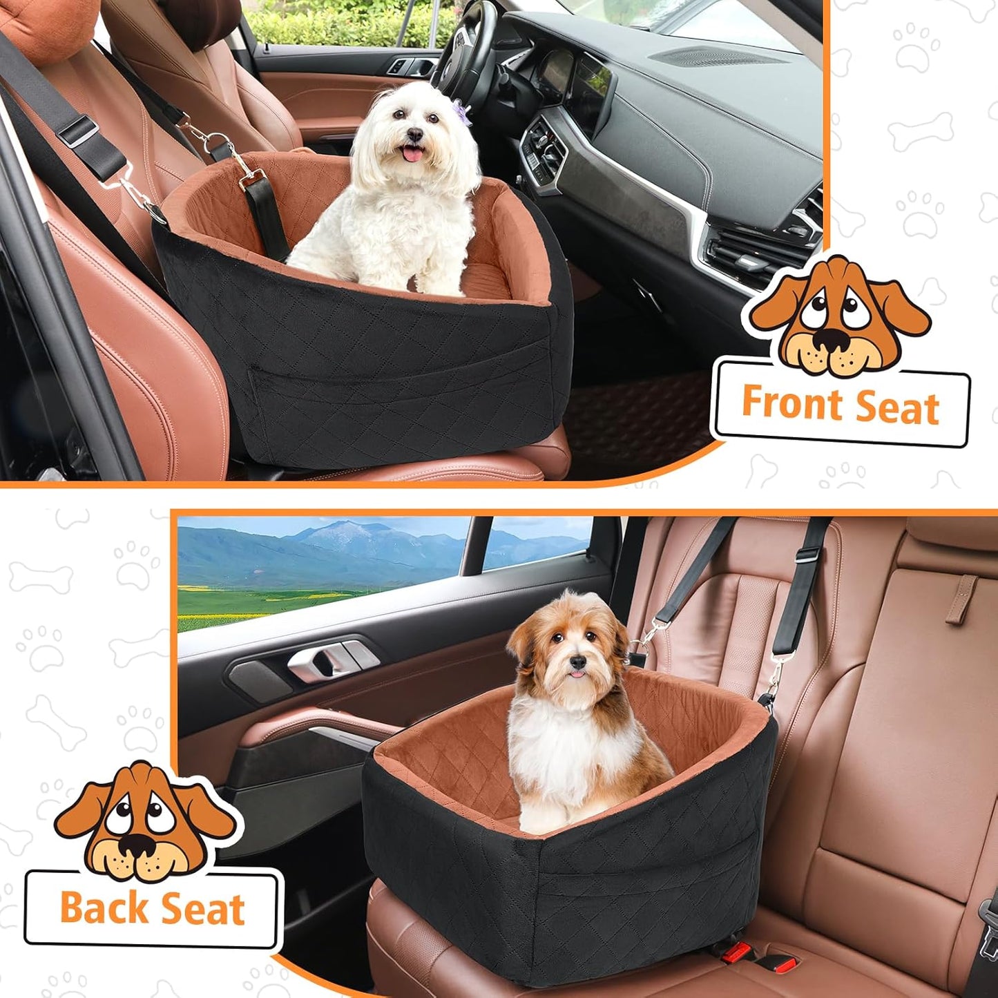 Dog Car Seat for Small Medium Dogs,Detachable Washable Dog Booster Seat Under 30lbs, Pet Car Seats Travel Bed with Storage Pockets and Safety Belt(Black/Z)