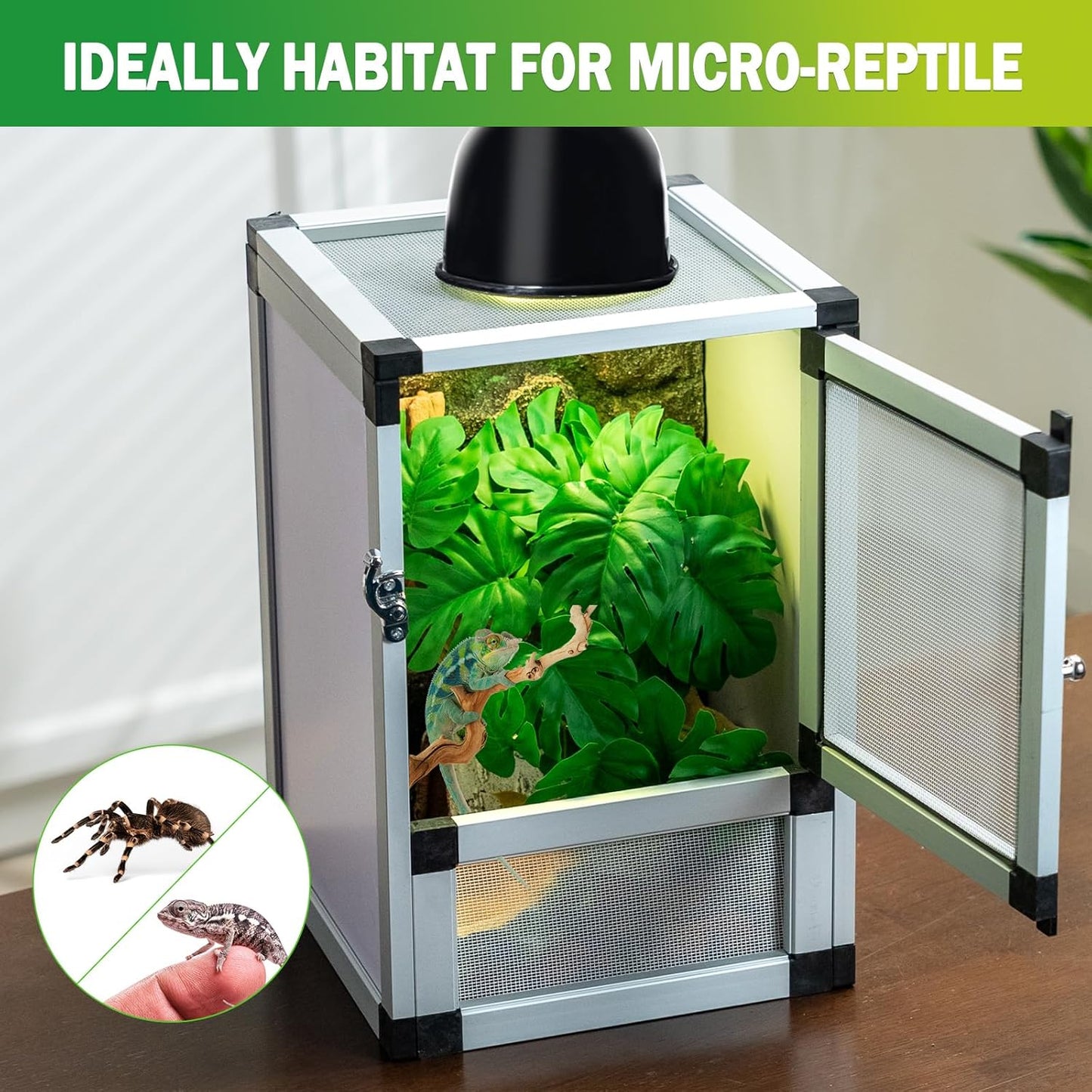 8" x 8" x 12" Bright White Reptile Cage, Rainforest Habitat with Screen Door, Ventilated Terrarium for Lizards, Frogs, Snakes, Easy Assembly