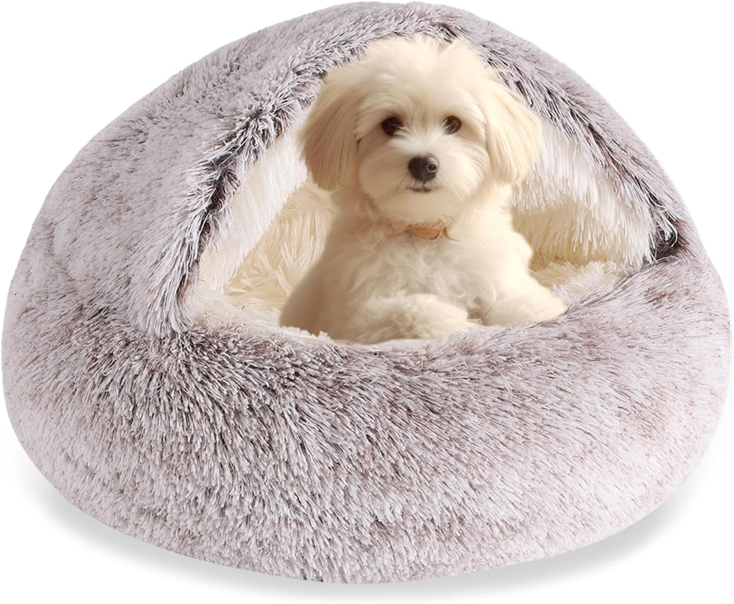 HYQ Small Dog Bed, Cat Beds for Indoor Cats Washable, Cozy Cat Cave Bed, Non-Slip Cat Beds, Calming Dog Bed with Hooded Cover, Dog Bed with Cover for Small Medium Pets (Coffee, 24×24 Inch)