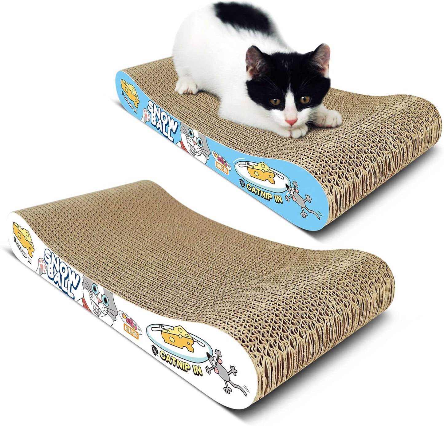 TTCAT Cat Scratching Pad, 2 Pack Corrugated Cat Scratcher Cardboard, Bone Type Durable Cat Scratching Board Reversible with Catnip for Furniture Protection…