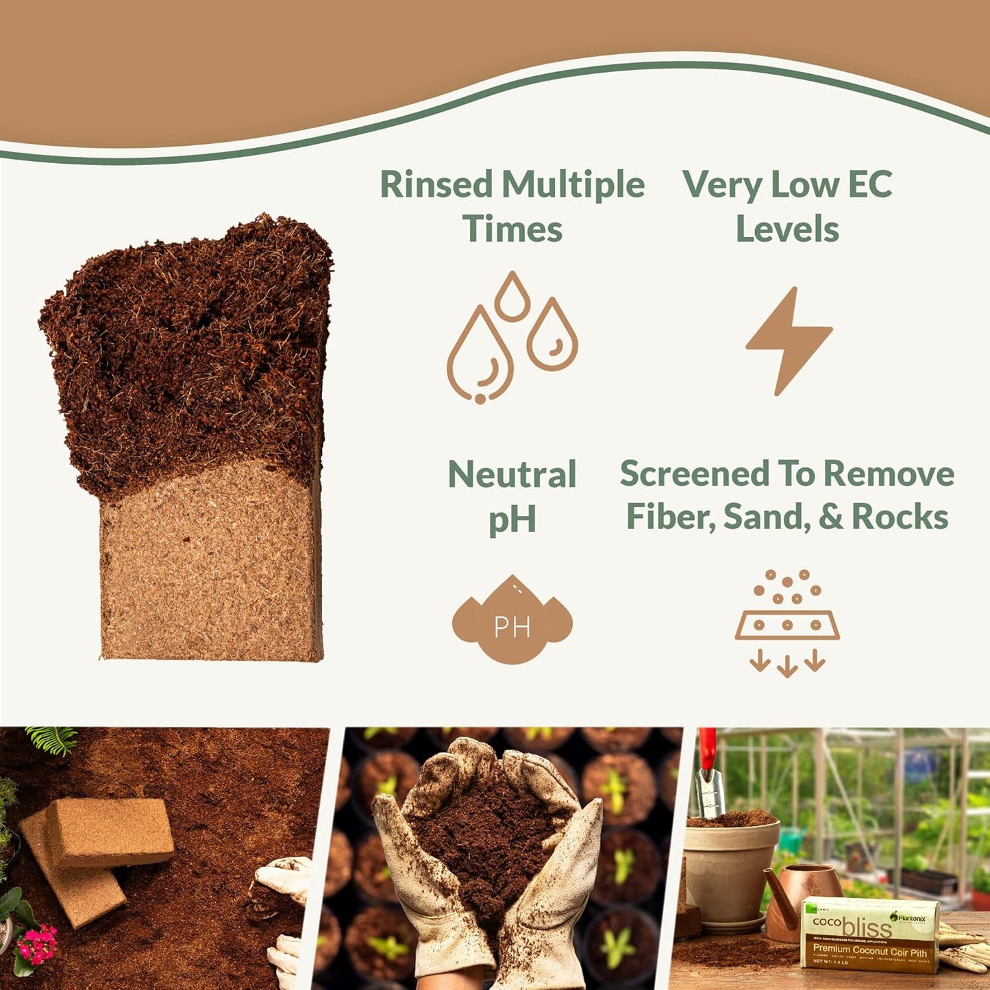 Coco Coir 650gm Bricks + Worm Castings + Mycorrhizal Inoculant + Neem Meal Fertilizer + Organic Biochar for Plants - All Natural Soil Amendments for Plants - Organic Coco Coir for Plants & Gardening