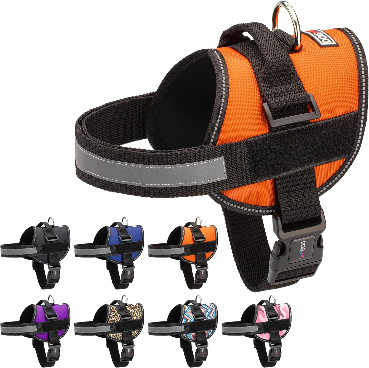Dogline Dog Harness, Reflective No-Pull Adjustable Vest with Handle for Walking, Training, Breathable, No - Choke Harness for Small, Medium or Large Dogs Room for Patches Girth 27 to 34 in Orange