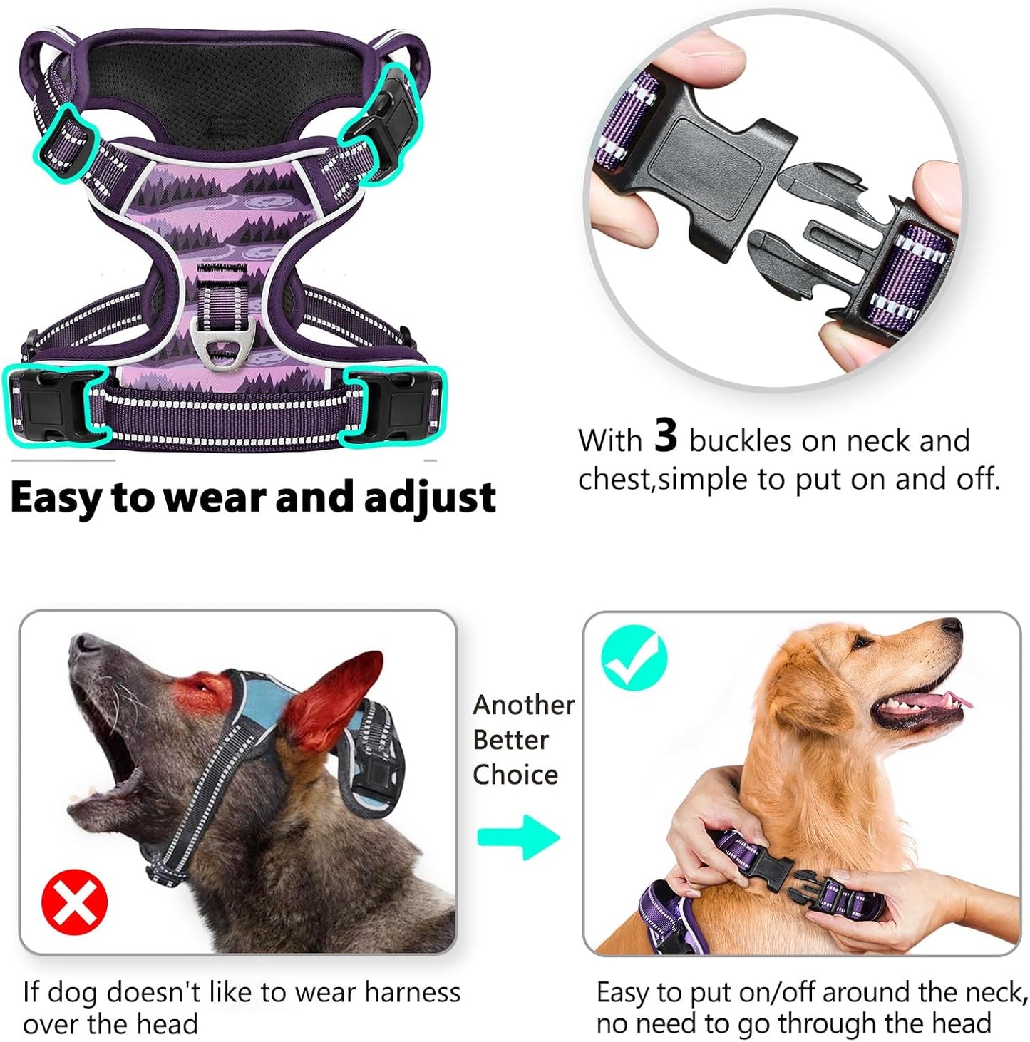 Timos Dog Harness,No-Pull Pet Harness Adjustable Soft Padded Dog Vest,Reflective No-Choke Pet Oxford Vest with Easy Control Handle for X-Large Dogs,Moon Night,XL