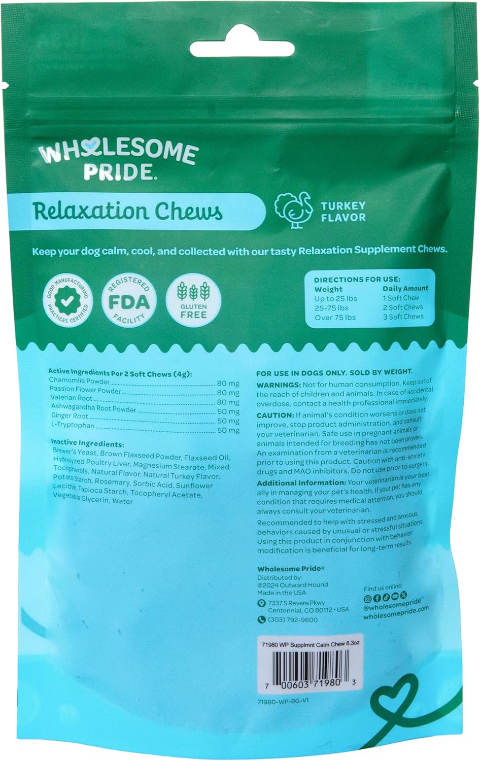 Wholesome Pride Calming Supplement for Dogs - 90 Soft Chews - Natural Anxiety Relief, Separation & Noise Stress Support with Herbal Ingredients, No Melatonin, Non-Drowsy