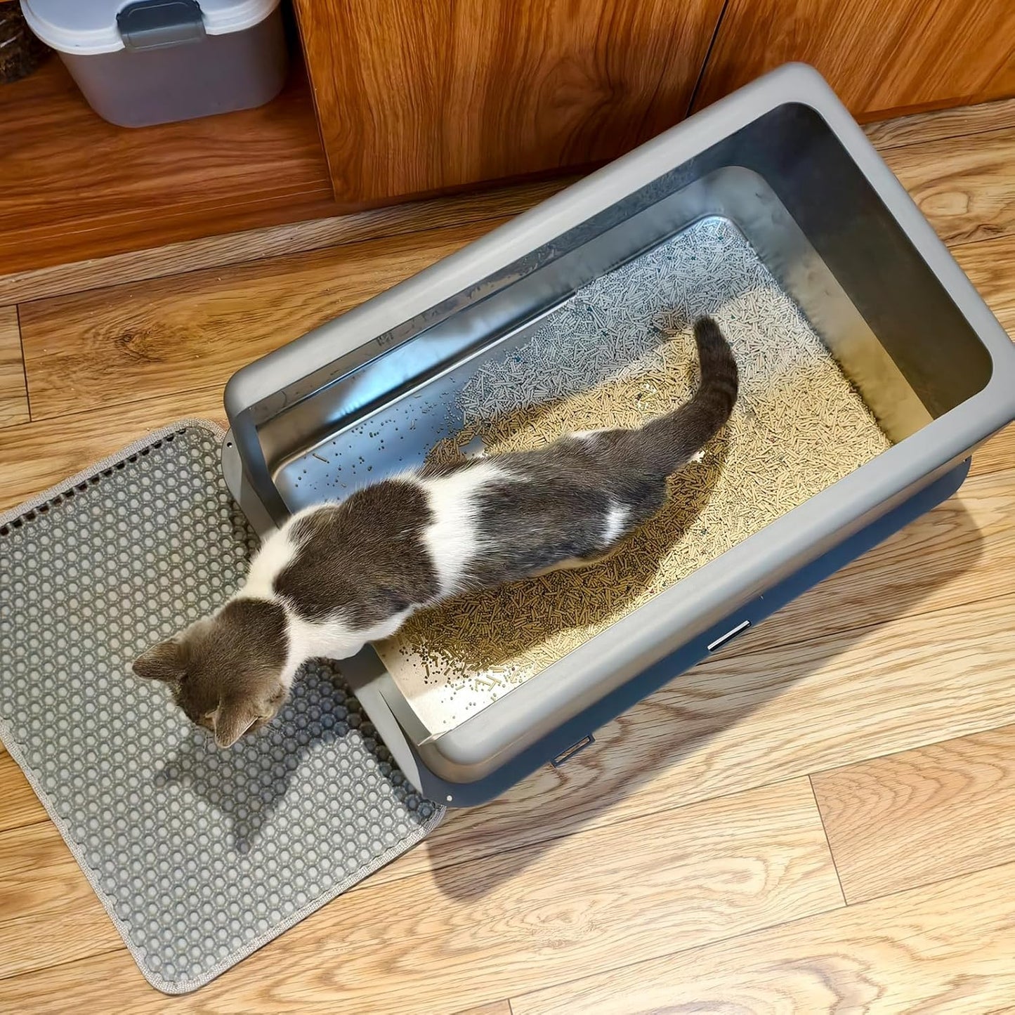 LIHONG Stainless Steel Litter Box with Lid, XL Metal Cat Litter Tray for Indoor Cats, Enclosure Cat Litter Pan for Large Cats, Non-Sticky Large Kitty Litter Box, Anti-Leakage, 23.5" X 15.6" X 12"
