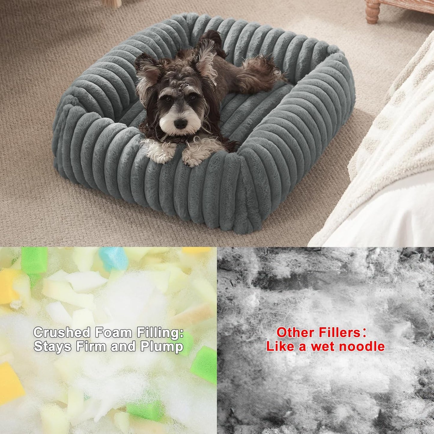 Dog Beds Large Sized Dog, Washable Orthopedic Pet Bed with Removable Cover, Rectangle Soft Calming Sleeping Puppy Bed Durable Pet Cuddler with Anti-Slip Bottom, 36"x27"x8" Grey