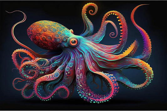 Exquisite Octopus Aquarium Background Abstract Colorful Octopus Terrarium Background Glowing Octopus on Black Background Fish Tank Backdrop Octopus Backdrops Poster Wallpaper Decors Vinyl 48x24in