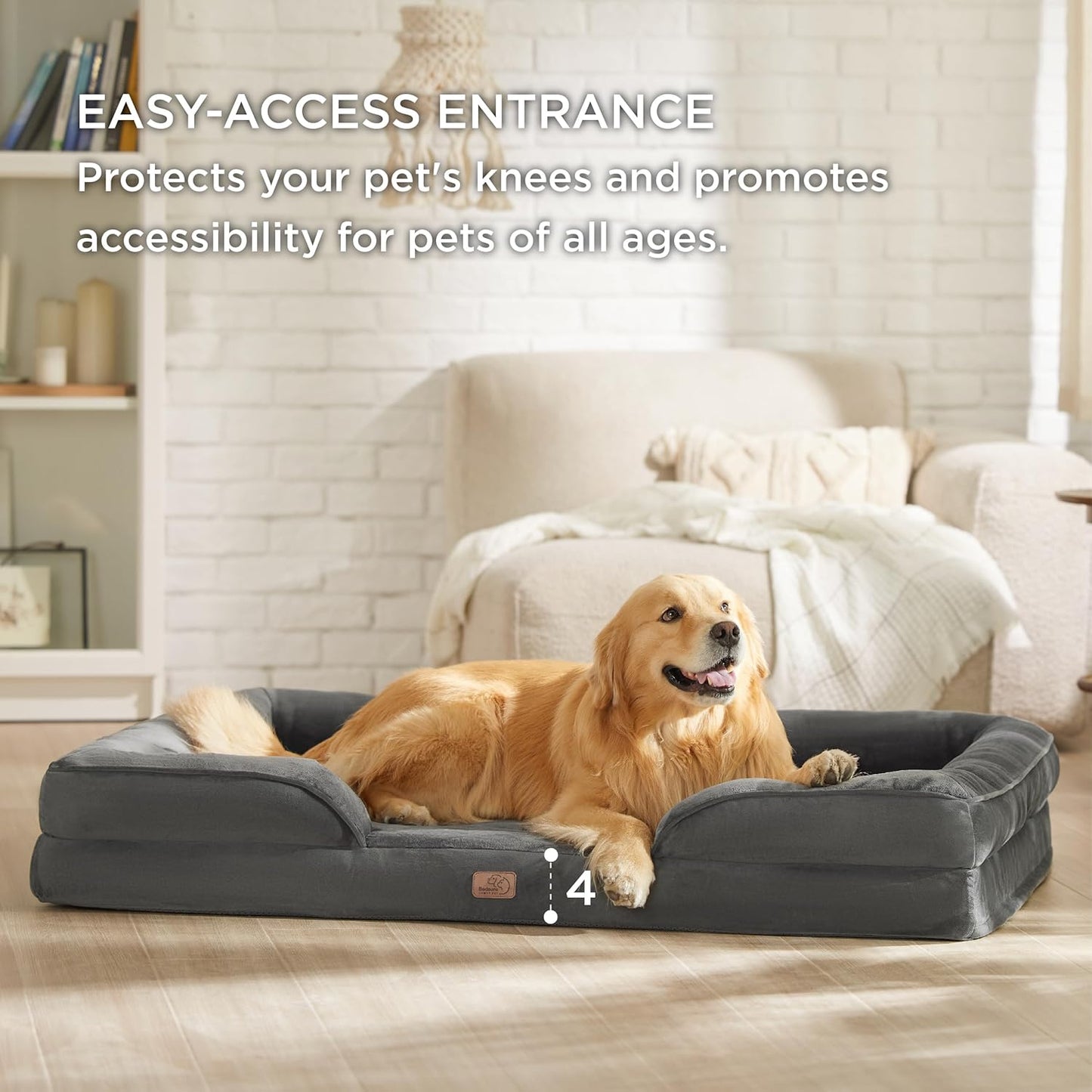 Bedsure XXL Orthopedic Dog Bed for Extra Large Dogs - Washable Giant Dog Cat Bed Waterproof, Comfort Dogs Couch Sofa with Washable Removable Cover, Pet Bed with Nonskid Bottom, Dark Grey, 52"