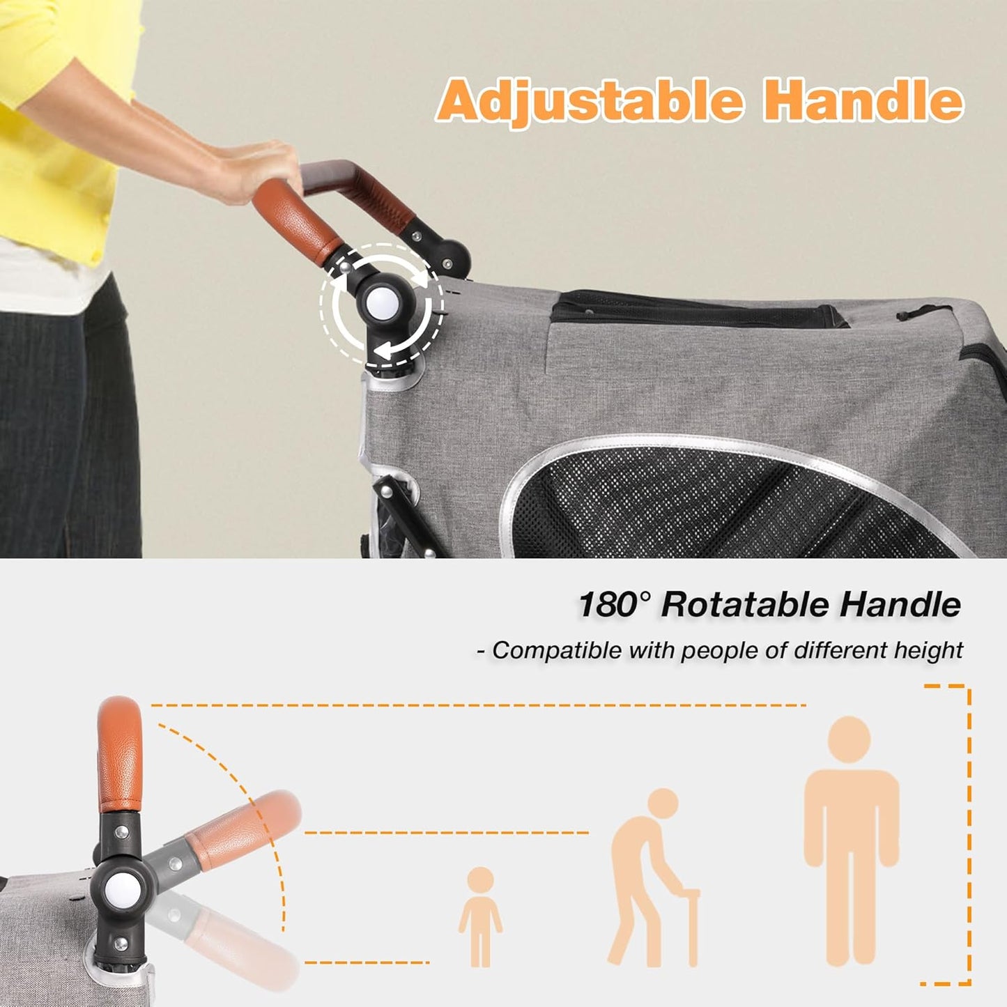 4 Wheel Pet Stroller with Storage Basket - Foldable & Breathable with Mesh Skylight, Large Dog Stroller with Adjustable Handle - Ideal for Travel and Walking with Medium to Large Dogs, Up to 120 lbs