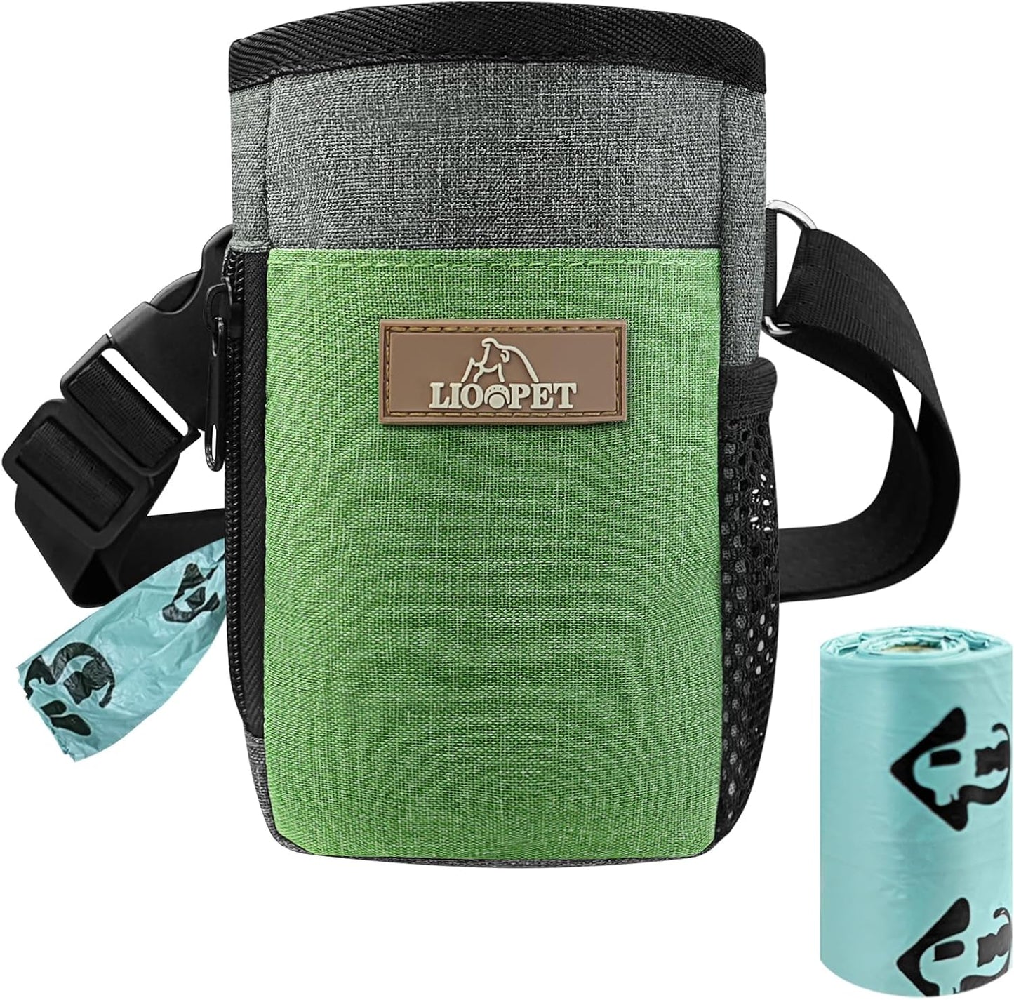 Dog Treat Pouch Training Behavior Aid, Dog Treat Training Bag for Dog Walks Outdoor Activities Travel, Built-in Poop Bag Dispenser 3 Ways to Wear