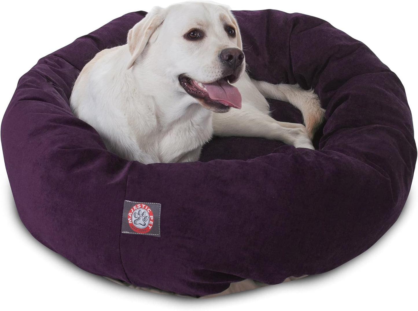 Majestic Pet 40 Inch Micro Velvet Calming Dog Bed Washable 40x29x9 (inch) – Cozy Soft Round Donut Dog Bed with Spine for Head Support - Pet Bed Large – Aubergine