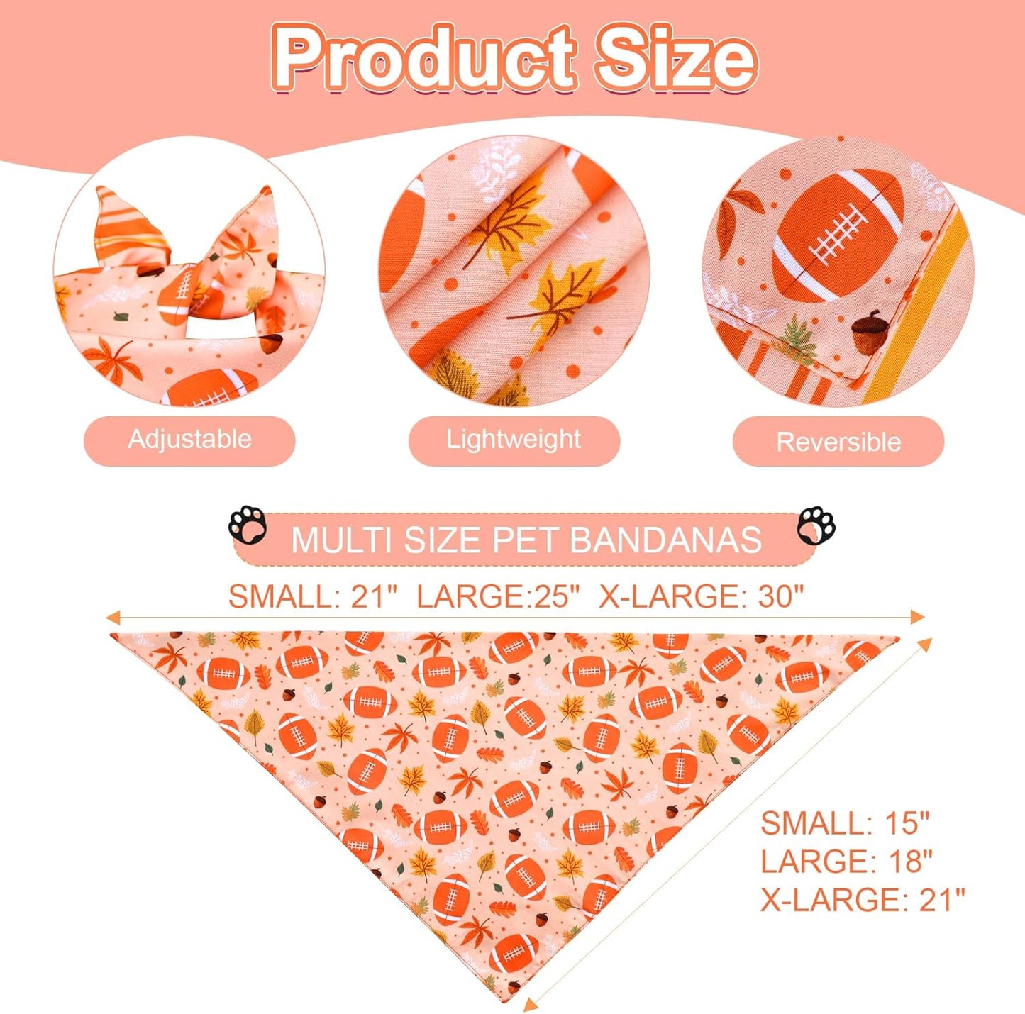 Thanksgiving Dog Bandanas Small 3PCS, 6 Pattern Fall Scarf for Boy and Girl, Pumpkin Leaves Rugby Triangle Reversible Bibs Breed for Puppy Pets