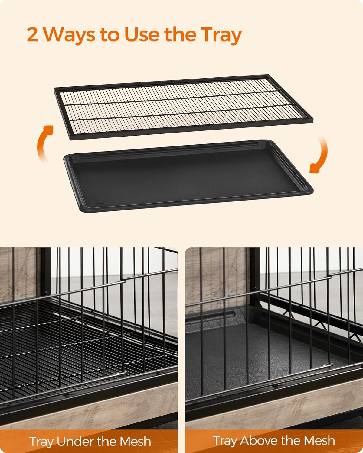 Feandrea Dog Crate Furniture, 27.2" Side End Table, Modern Kennel for Dogs Indoor up to 30 lb, Heavy-Duty Dog Cage with Multi-Purpose Removable Tray, Double-Door Dog House, Greige UPFC001G01