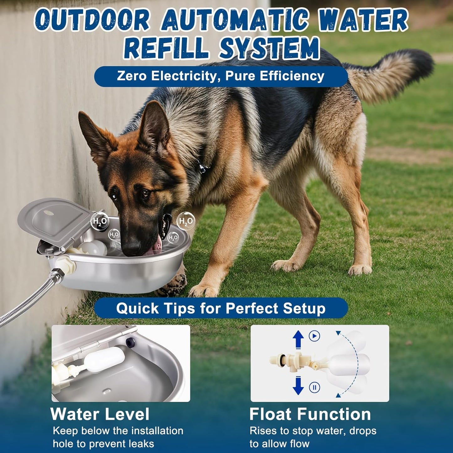 Automatic Water Dispenser for Dogs, Auto Dog Waterer for Outdoor, Stainless Steel Water Bowl Dispenser for Livestock Waterer,Chicken Water System, Dog Water Bowl Fit 3/4'' GHT Faucet