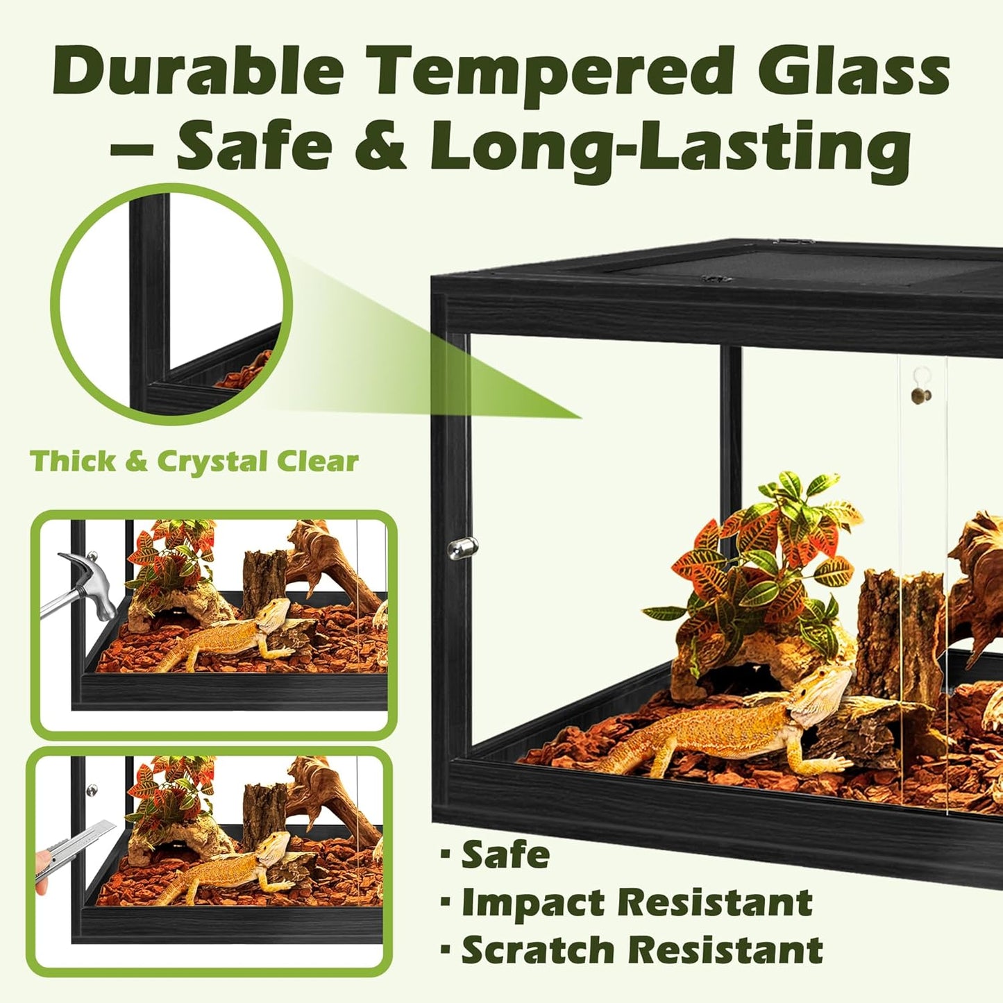 Prolee Tempered Glass Bearded Dragon Tank 37 Gallons,Reptile Encloure and Snake Tank with Metal Mesh Roof Door,Locking Design Reptile Tank for Lizard,Gecko,Chameleon (32"X16"X16",Black)