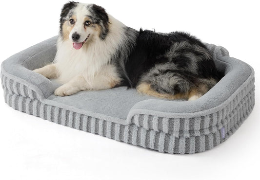 LE SURE Cute L-Plus Dog Beds, Orthopedic Waterproof Large Pet Bed with Sides, Non-Slip Bottom and Egg-Crate Foam Dog Couch Sofa with Washable Removable Cover, Grey