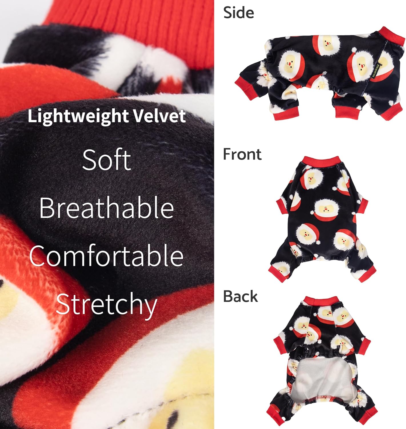 Fitwarm Santa Claus Dog Christmas Pajamas, Winter Doggy Clothes for Small Dogs Boy Girl, Fleece Dog Jammies with Feet, Holiday Pet Outfit, Black, White, Red, XS
