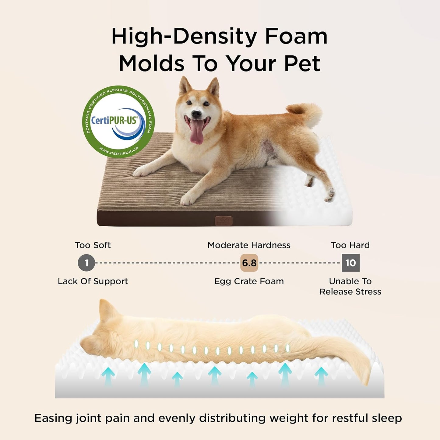 Bedsure Dog Bed for Small Dogs - Orthopedic Pet Beds with Removable Machine Washable Cover, Egg Crate Foam Puppy Pad, Suitable for Pet Up to 20 lbs, 23"x17"