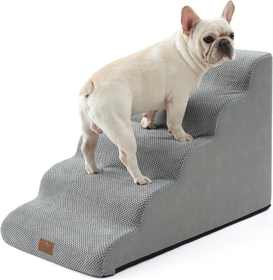 Wide Dog Stairs 19.7" Width, Pet Step for Small/Medium/Large Dog, Puppy or Cat, Pet Ramp for High Bed or Car, High Density Foam Ladder, 19.7x33x22.4 in, Stable, 5 Step, Grey