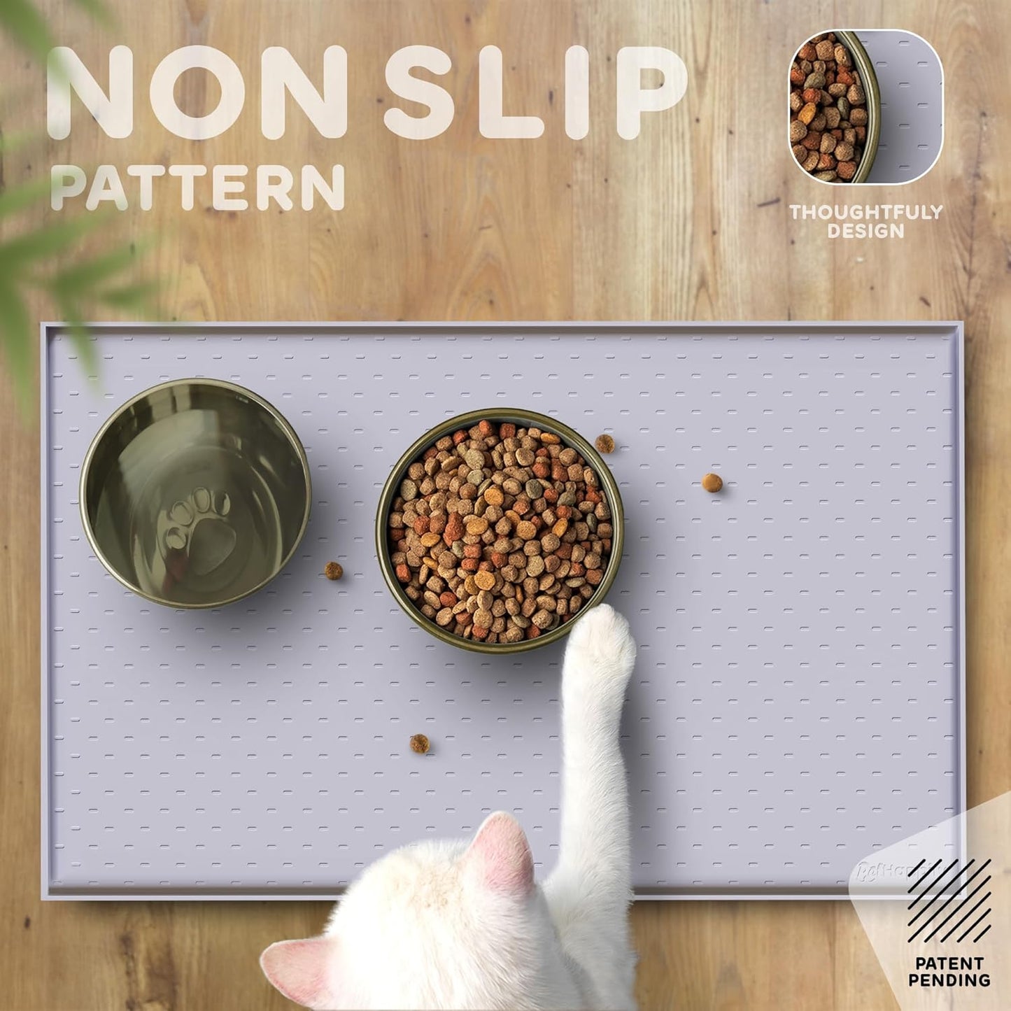 Dog Food Mat - 28x18 Raised Edges Dogs Mat for Food and Water Prevent Spill, Waterproof Cat Food Mats Protect Floors, Easy Clean Dog Bowl Mats for Food and Water, Silicone Pet Feeding Placemats