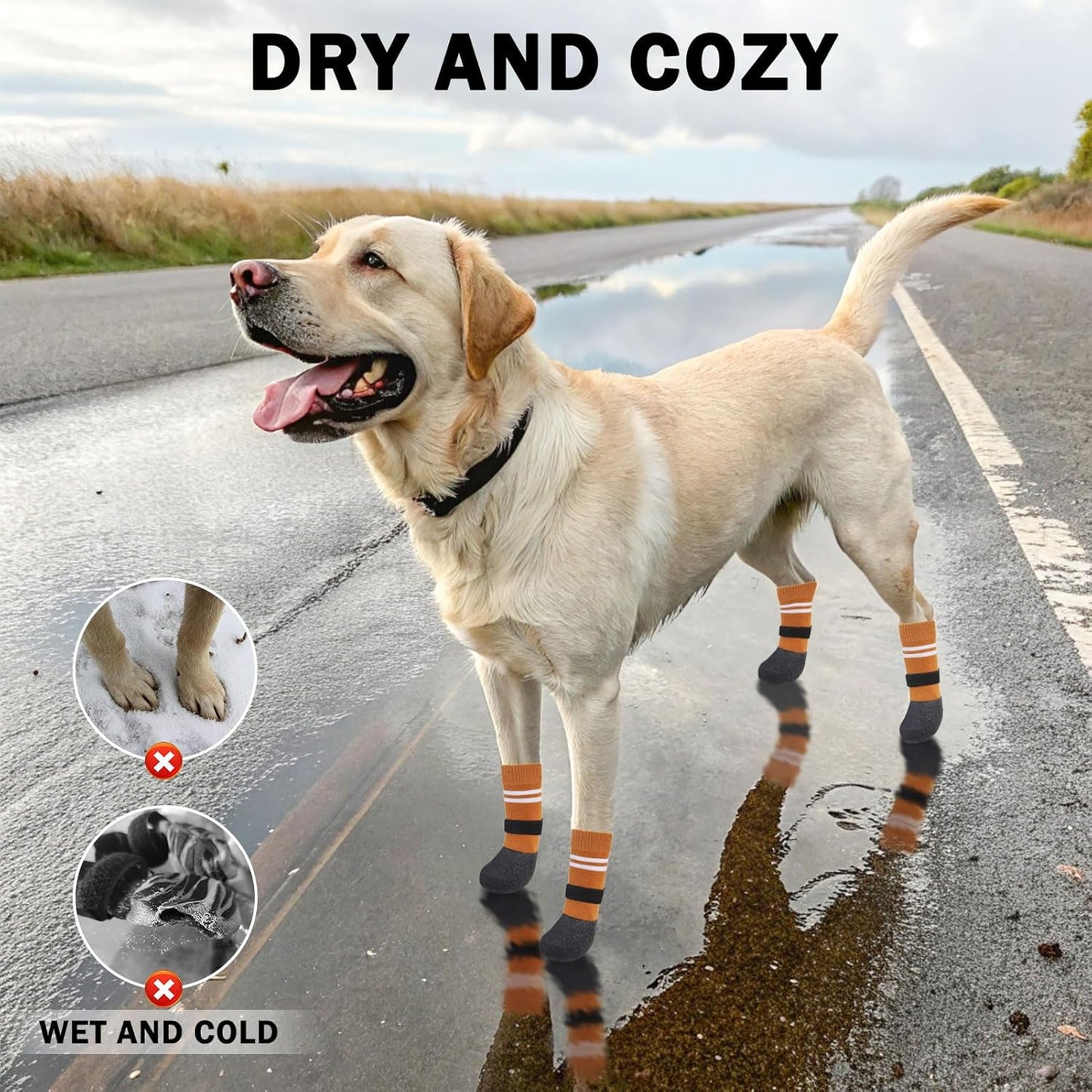 SCENEREAL Anti Slip Dog Boots & Paw Protectors for Hardwood Floor, Extended Dog Socks to Prevent Licking Paws, Waterproof Pet Snow Rain Shoe for Winter Large Senior Dogs, Khaki XL