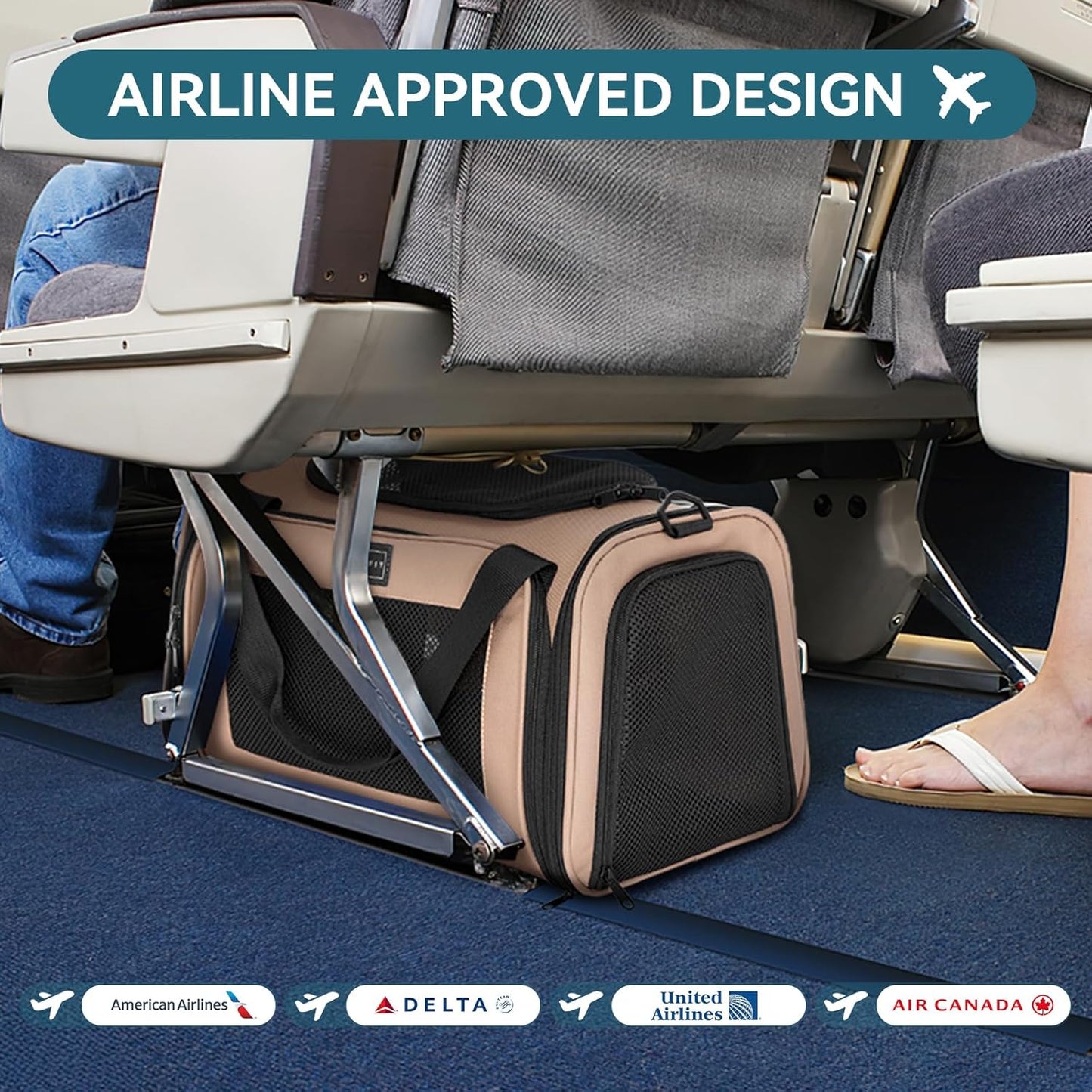 PETSFIT Pet Carrier for Cat, Small Dogs, Dog Carrier Airline Approved, TSA Approved Soft Cat Carrier for Travel, Small Animal Carrier for Pets Under 12 Lbs, Khaki