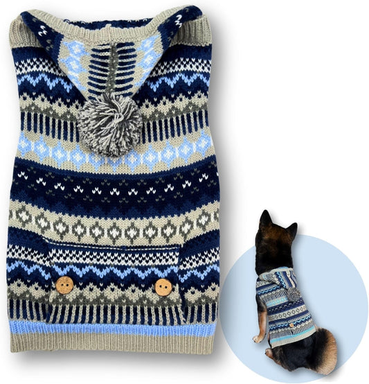 Cute Sweater for Dogs and Cats Soft Flannel Pet Outfit Warm and Cozy Animal Hoodie Small to Large Pet Clothes for Halloween Parties and Everyday Wear (X-Small, Blue Patten with Hat)