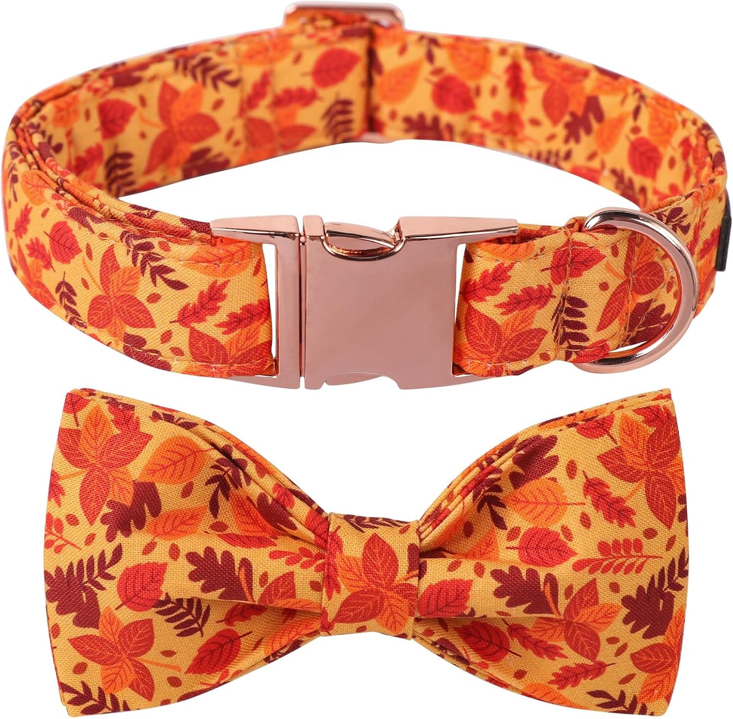 Lionet Paws Dog Collar with Bowtie - Cute Cotton Adjustable Fall Bowtie Dog Collar with Metal Buckle for Small Medium Large Dog Girl Boy Gift, L, Neck 16-24in