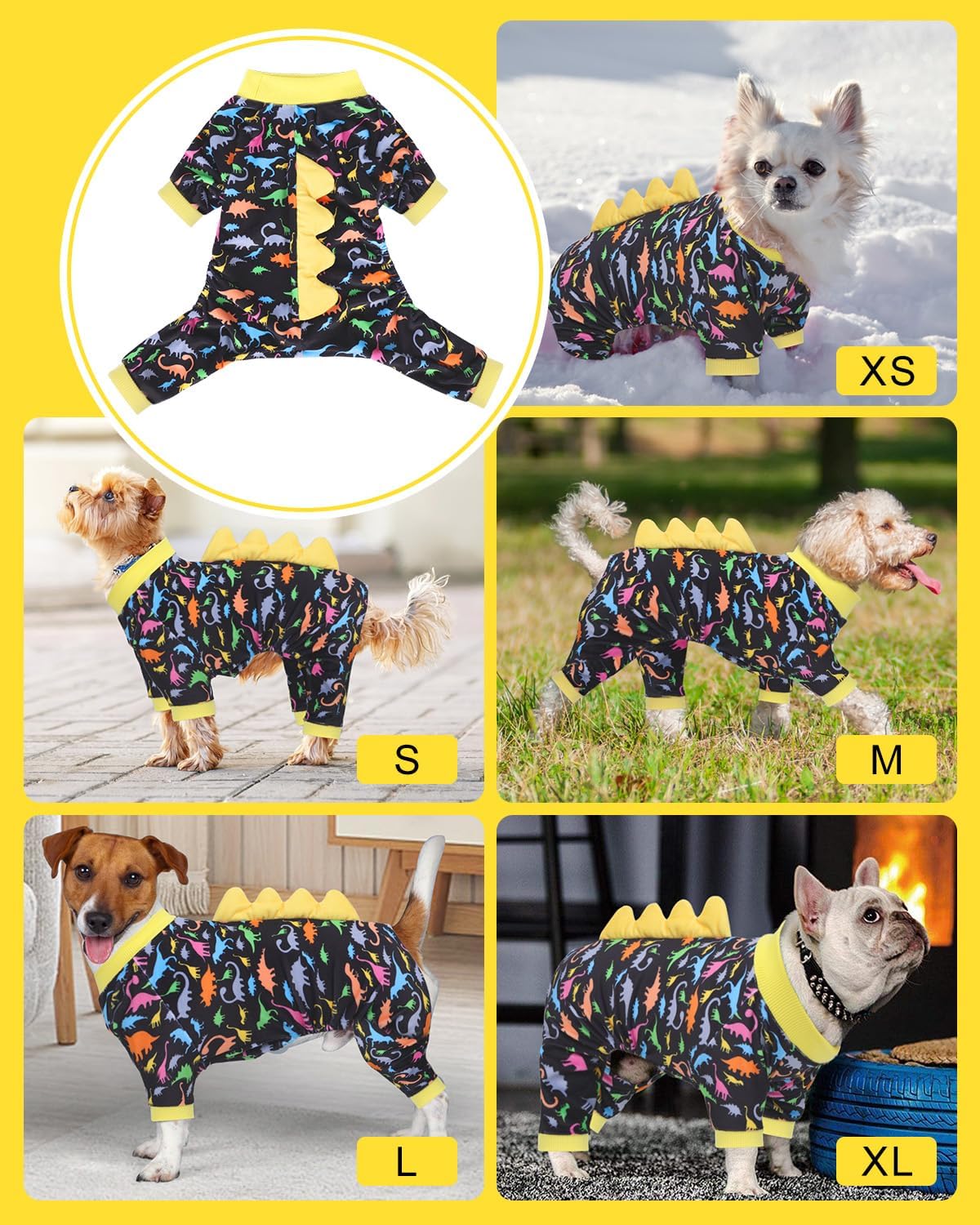CuteBone Dinosaur Costume Dog Pajamas, Stretchy Spandex Crystal Velvet Sleepwear Coat for Small Dogs, Soft & Warm Pet Outfit Clothes for Cold Weather, Cozy Pullover Design COSP01M