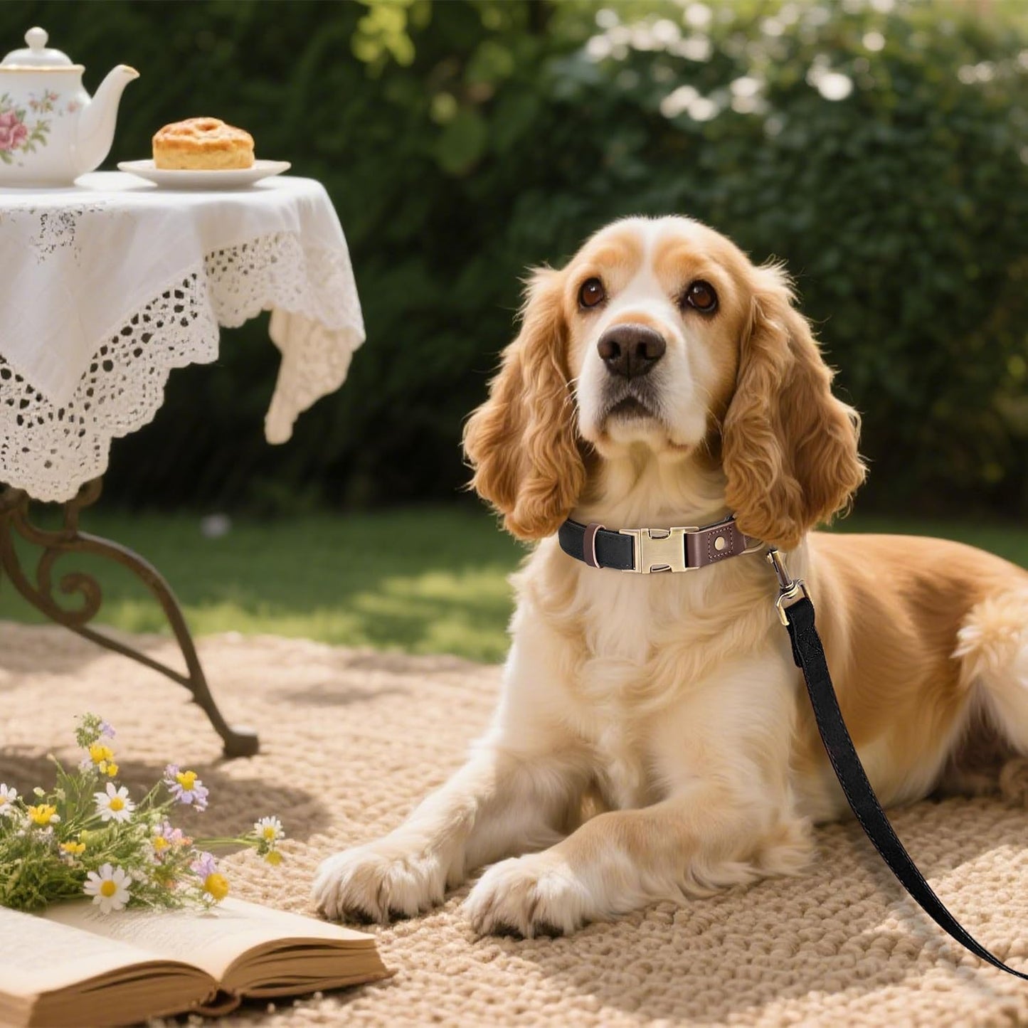 Didog Soft PU Leather Dog Collars for Medium Dogs,Classic Adjustable Dog Collars with Quick Release Metal Buckle,Easy Clean and Comfortable with Nylon Lining,Black,M Neck 13-19"